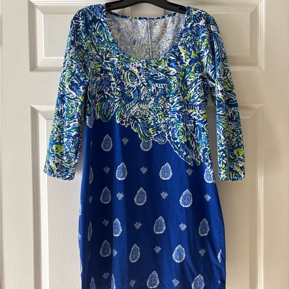 Lilly Pulitzer Blue Green Paisley Print Knit Dress size L - Picture 2 of 6